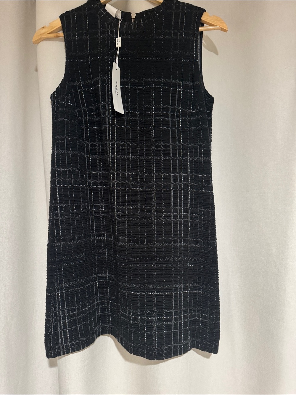 Akris Punto Black Tweed Sleeveless Shift Dress with Subtle Grid